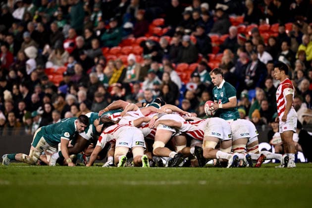 RUGBY JAPAN IRELAND, Craig Casey of Ireland prepares to feed the scrum during the 2026 Nations Championship Rugby Test between Japan and Ireland at McDonald Jones Stadium in Newcastle, Saturday, July 11, 2026. ( NO ARCHIVING, EDITORIAL USE ONLY NEWCASTLE New South Wales Australia  Copyright: xDANxHIMBRECHTSx 20260711197445751200