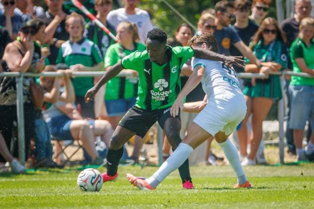 Cerlce s new player Jean Thierry Lazare Amani pictured in action during a friendly soccer game between first division soccer team Cercle Brugge and Lommel SK, on Saturday 11 July 2026 in Brugge, in preparation of the upcoming 2026-2027 Belgian first division soccer season. KURTxDESPLENTER  x180930340x