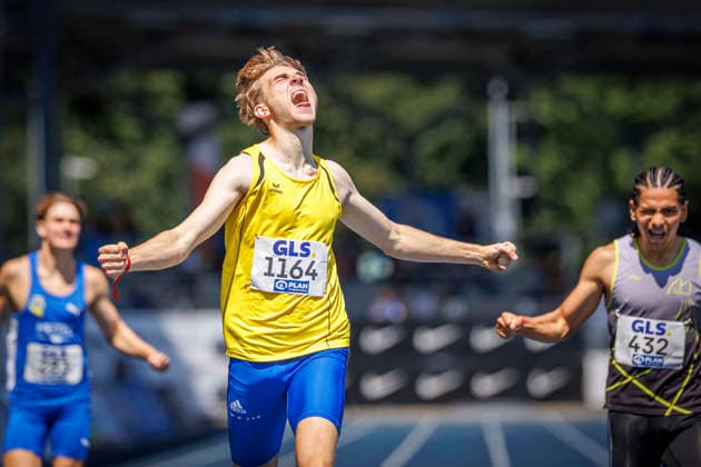 85. Deutsche Meisterschaften U20; Bochum, 11.07.2026 Tjark Schult (LG Flensburg) gewinnt die 400m; 85. Deutsche Meisterschaften U20 am 11.07.2026 im Lohrheidestadion, Bochum (Nordrhein-Westfalen) *** 85th German U20 Championships, Bochum, July 11, 2026: Tjark Schult of LG Flensburg wins the 400m at the 85th German U20 Championships on July 11, 2026, at Lohrheidestadion in Bochum, North Rhine-Westphalia Copyright: xBEAUTIFULxSPORTS B.Hoffmannx