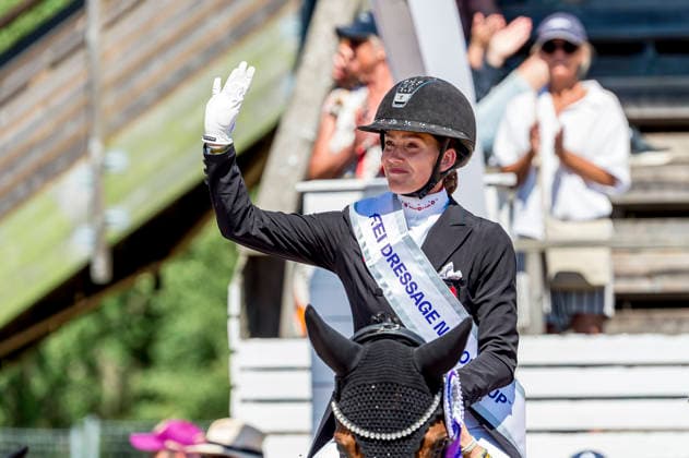260711 Cathrine Laudrup-Dufour of Denmark with horse Mount St John Freestyle celebrates after FEI Dressage Nations Cup Grand Prix during the Falsterbo Horse Show on July 11, 2026 in Falsterbo. Photo: Christian Örnberg BILDBYRAN COP 166 CO0710 ridsport equestrian falsterbo horse show ridsportlaget bbeng FEI Dressage Nations Cup Grand Prix jubel *** July 11, 2026: Cathrine Laudrup Dufour of Denmark, riding Mount St. John, celebrates after the FEI Dressage Nations Cup Grand Prix during the Falsterbo Horse Show on July 11, 2026 in Falsterbo. Photo by Christian Örnberg, BILDBYRAN COP 166 CO0710 equestrian sports Falsterbo Horse Show Ridsportlaget BBENG FEI Dressage Nations Cup Grand Prix celebration  Copyright: CHRISTIANxÖRNBERG BB260711CO118