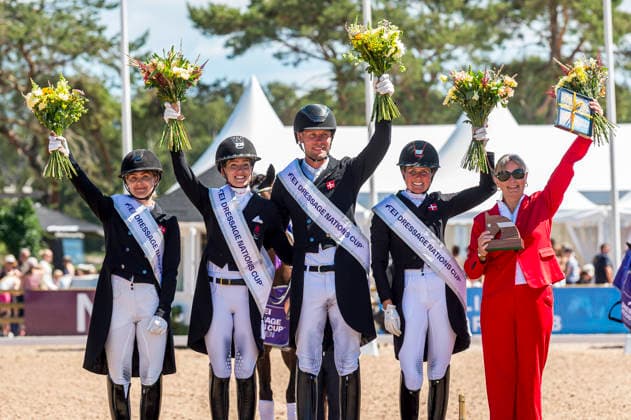 260711 The Danish team celebrates after FEI Dressage Nations Cup Grand Prix during the Falsterbo Horse Show on July 11, 2026 in Falsterbo. Photo: Christian Örnberg BILDBYRAN COP 166 CO0710 ridsport equestrian falsterbo horse show ridsportlaget bbeng FEI Dressage Nations Cup Grand Prix jubel *** July 11, 2026 The Danish team celebrates after the FEI Dressage Nations Cup Grand Prix during the Falsterbo Horse Show on July 11, 2026 in Falsterbo. Photo by Christian Örnberg, BILDBYRAN COP 166 CO0710 equestrian sports Falsterbo Horse Show the equestrian team bbeng FEI Dressage Nations Cup Grand Prix celebration  Copyright: CHRISTIANxÖRNBERG BB260711CO124