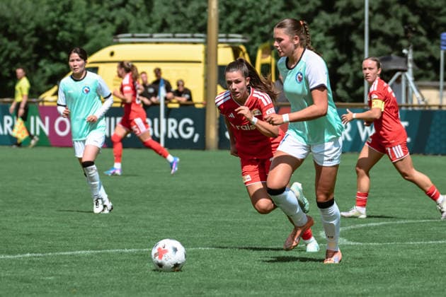 11.07.2026, xlakx, Fussball Testspiel, 1.FFC Turbine Potsdam - 1. FC Union Berlin v.l. Leela Egli (1.FC Union Berlin), Julia Hüsch (1. FFC Turbine Potsdam) Zweikampf, Duell, Kampf, tackle Oranienburg *** July 11, 2026, xlakx, Soccer Friendly Match, 1 FFC Turbine Potsdam 1 FC Union Berlin v l Leela Egli 1 FC Union Berlin, Julia Hüsch 1 FFC Turbine Potsdam, Tackle, Duel, Battle, Oranienburg