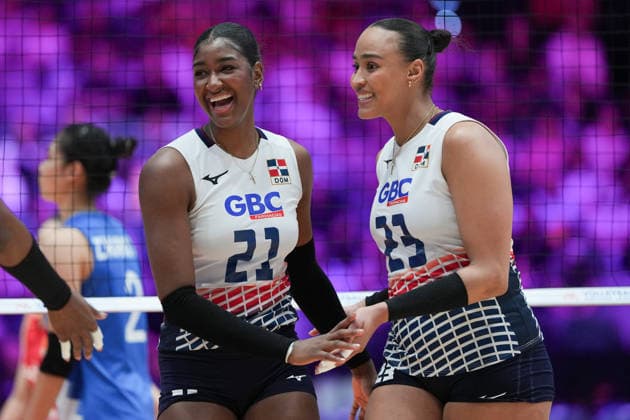 RECORD DATE NOT STATED Volleyball Nations League Hong Kong 2026 - Day 4 Jineiry Martinez (No.21) , 23 Gaila Gonzalez (No.23) from team Dominican Republic during the match between Dominican Republic and China at Volleyball Nations League Hong Kong 2026 on July 11, 2026 in Hong Kong. (Photo by Ellan Mad Nexpher Images) Hong Kong