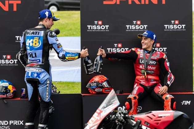 GER, Großer Preis von Deutschland, MotoGP. 11. Lauf, FIM Motorrad-Weltmeisterschaft. 11.07.2026, Sachsenring, Hohenstein-Ernstthal, GER, Großer Preis von Deutschland, MotoGP. 11. Lauf, FIM Motorrad-Weltmeisterschaft. 73, Alex Marquez, BK8 Gresini Racing MotoGP mit 93, Marc Marquez, Ducati Lenovo Team Â Foto: Alexander Trienitz Hohenstein-Ernstthal Sachsenring Sachsen Deutschland *** GER, German Grand Prix, MotoGP Round 11, FIM Motorcycle World Championship, July 11, 2026, Sachsenring, Hohenstein Ernstthal, GER, German Grand Prix, MotoGP Round 11, FIM Motorcycle World Championship 73, Alex Marquez, BK8 Gresini Racing MotoGP 93, Marc Marquez, Ducati Lenovo Team. Photo by Alexander Trienitz, Hohenstein Ernstthal, Sachsenring, Saxony, Germany