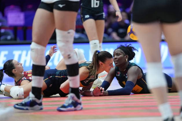 RECORD DATE NOT STATED Volleyball Nations League Hong Kong 2026 - Day 4 Myriam Fatime Sylla (No.17) and Sarah Luisa Fahr (No.19) from team Italy during the match between Italy and Canada at Volleyball Nations League Hong Kong 2026 on July 11, 2026 in Hong Kong. (Photo by Ellan Mad Nexpher Images) Hong Kong