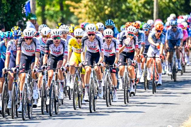 Tour de France 2026 Stage 8 BERGERAC, FRANCE - JULY 11 : Vermeersch Florian (BEL) of UAE Team Emirates XRG, Pogacar Tadej (SLO) of UAE Team Emirates XRG during stage 8 of the 113rd edition of Tour de France an UCI World Tour 2.UWT cycling road race stage for Men Elite of 182 km with start in Perigueux and finish in Bergerac on July 11, 2026 in Bergerac, France, 11 07 2026 ( Motordriver Kurt Vandenborre - Bergerac France  Copyright: xTomasxSiskx