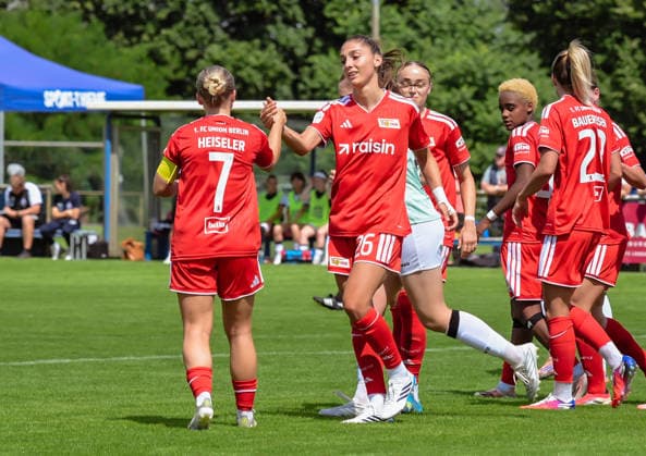 11.07.2026, xlakx, Fussball Testspiel, 1.FFC Turbine Potsdam - 1. FC Union Berlin v.l. Lisa Heiseler (1.FC Union Berlin), Amber Tysiak (1.FC Union Berlin) Jubel ueber das Tor Oranienburg *** July 11, 2026, xlakx, Soccer Friendly Match, 1 FFC Turbine Potsdam 1 FC Union Berlin v l Lisa Heiseler 1 FC Union Berlin, Amber Tysiak 1 FC Union Berlin Celebrating the Goal Oranienburg