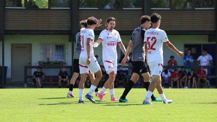 11.07.2026, xrekx, Fussball Testspiel, SV Waldhof Mannheim - FC Thun v.l. Adam Ilic (FC Thun) erzielt das Tor, Treffer, scores the goal zum 1:1 (DFL DFB REGULATIONS PROHIBIT ANY USE OF PHOTOGRAPHS as IMAGE SEQUENCES and or QUASI-VIDEO) Rust *** July 11, 2026, xrekx, Soccer friendly match, SV Waldhof Mannheim vs. FC Thun; Adam Ilic of FC Thun scores the goal, tying the score at 1–1. DFL and DFB regulations prohibit any use of photographs as image sequences and or quasi-video. Rust