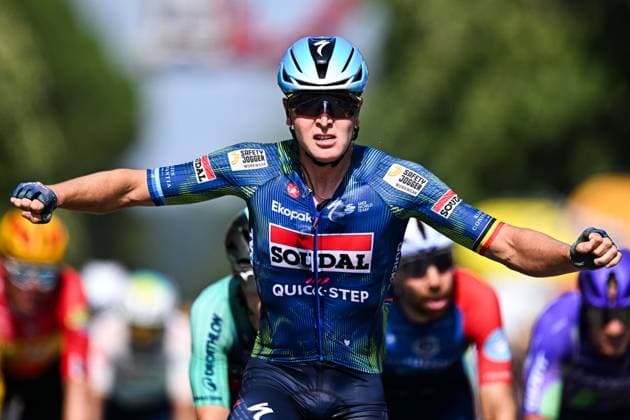Belgian Tim Merlier of Soudal Quick-Step wins the stage 8 of the 2026 Tour de France cycling race, a stage of 182km from Perigueux to Bergerac, on Saturday 11 July 2026. The 113th edition of the Tour de France starts on Saturday 4 July in Barcelona, Spain, and will finish in Paris, France on the 26th of July. JASPERxJACOBS  x180942285x