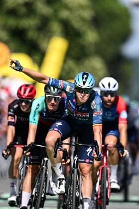 Belgian Tim Merlier of Soudal Quick-Step wins the stage 8 of the 2026 Tour de France cycling race, a stage of 182km from Perigueux to Bergerac, on Saturday 11 July 2026. The 113th edition of the Tour de France starts on Saturday 4 July in Barcelona, Spain, and will finish in Paris, France on the 26th of July. JASPERxJACOBS  x180942505x