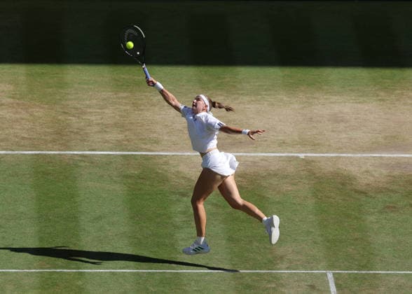 RECORD DATE NOT STATED 11th July 2026; All England Lawn Tennis and Croquet Club, London, England; Wimbledon Tennis Tournament, Day Thirteen; Karolina Muchova (CZE) with a forehand shot to Linda Noskova (CZE) JohnxPatrickxFletcher