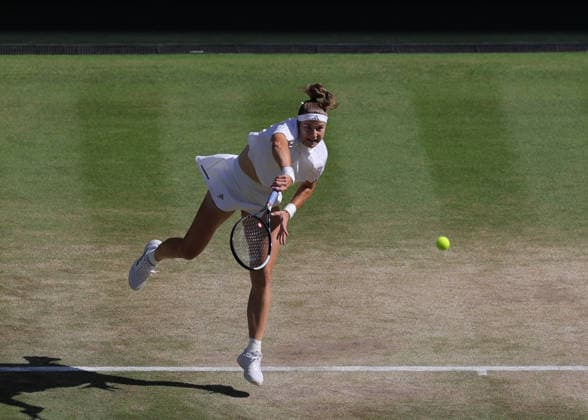 RECORD DATE NOT STATED 11th July 2026; All England Lawn Tennis and Croquet Club, London, England; Wimbledon Tennis Tournament, Day Thirteen; Karolina Muchova (CZE) serves to Linda Noskova (CZE) JohnxPatrickxFletcher