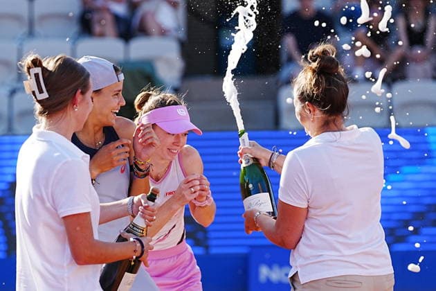 Emiliana Arango (Colombia) and Simona Waltert (Switzerland) during the women s doubles final against Elixane Lechemia (France) och Alicia Barnett (Great Britain) during the Nordea Open tennis tournament in Bastad, Sweden July 11, 2026. BASTAD SWEDEN x9200x *** Emiliana Arango of Colombia and Simona Waltert of Switzerland during the women’s doubles final against Elixane Lechemia of France and Alicia Barnett of Great Britain at the Nordea Open tennis tournament in Bastad, Sweden, on July 11, 2026. BASTAD, SWEDEN x9200x  Copyright: xBjörnxLarssonxRosvall TT TTx NORDEA OPEN TENNIS TOURNAMENT 2026