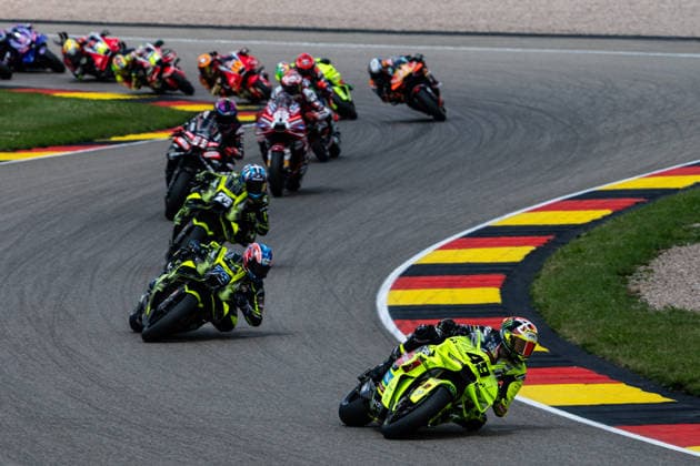 GER, Großer Preis von Deutschland, MotoGP. 11. Lauf, FIM Motorrad-Weltmeisterschaft. 11.07.2026, Sachsenring, Hohenstein-Ernstthal, GER, Großer Preis von Deutschland, MotoGP. 11. Lauf, FIM Motorrad-Weltmeisterschaft. 49, Fabio Di Giannantonio, Pertamina Enduro VR46 Racing Team, 79, Ai Ogura, SuperFile Trackhouse MotoGP Team, 25, Raul Fernandez, SuperFile Trackhouse MotoGP Team Â Foto: Alexander Trienitz Hohenstein-Ernstthal Sachsenring Sachsen Deutschland *** GER, German Grand Prix, MotoGP Round 11, FIM Motorcycle World Championship, July 11, 2026, Sachsenring, Hohenstein-Ernstthal, GER, German Grand Prix, MotoGP Round 11, FIM Motorcycle World Championship 49, Fabio Di Giannantonio, Pertamina Enduro VR46 Racing Team, 79, Ai Ogura, SuperFile Trackhouse MotoGP Team, 25, Raul Fernandez, SuperFile Trackhouse MotoGP Team. Photo by Alexander Trienitz, Hohenstein Ernstthal, Sachsenring, Saxony, Germany