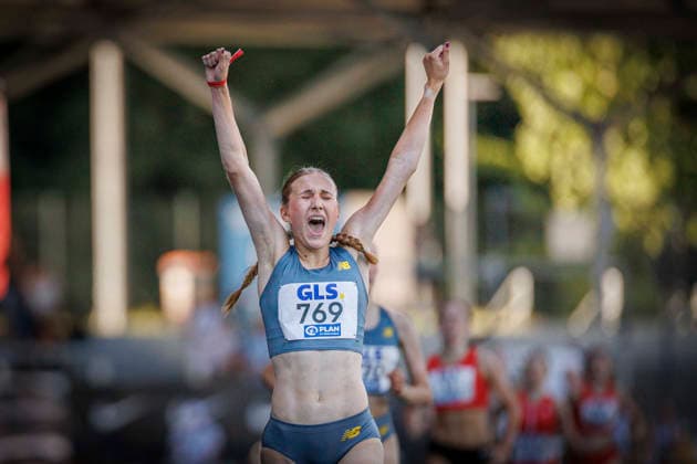 85. Deutsche Meisterschaften U20; Bochum, 11.07.2026 Lera Miller (VfL Löningen) gewinnt die 1.500m; 85. Deutsche Meisterschaften U20 am 11.07.2026 im Lohrheidestadion, Bochum (Nordrhein-Westfalen) *** 85th German U20 Championships, Bochum, July 11, 2026: Lera Miller of VfL Löningen wins the 1,500m at the 85th German U20 Championships on July 11, 2026, at Lohrheidestadion, Bochum, North Rhine-Westphalia Copyright: xBEAUTIFULxSPORTS B.Hoffmannx