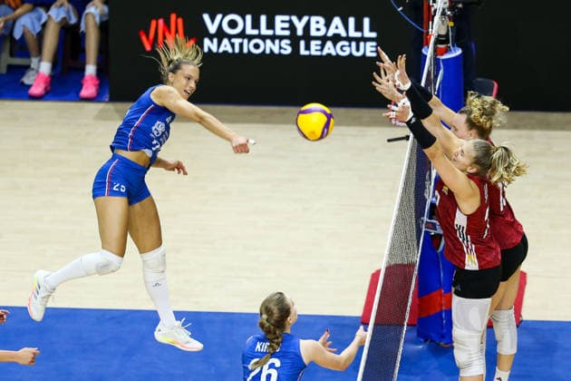 Serbia v Germany - Women s Volleyball Nations League BELGRADE, SERBIA - JULY 11: N. Cajic (25) of Serbia in action during the 2026 FIVB Volleyball Women s Nations League match between the Serbia and Germany in Belgrade, Serbia, on July 11, 2026. Filip Stevanovic Anadolu Belgrade Serbia. Editorial use only. Please get in touch for any other usage.  Copyright: x2026xAnadoluxFilipxStevanovicx