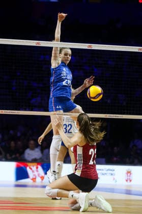 Serbia v Germany - Women s Volleyball Nations League BELGRADE, SERBIA - JULY 11: M. Kirov (26) of Serbia in action against S. Straube (23) of Germany during the 2026 FIVB Volleyball Women s Nations League match between the Serbia and Germany in Belgrade, Serbia, on July 11, 2026. Filip Stevanovic Anadolu Belgrade Serbia. Editorial use only. Please get in touch for any other usage.  Copyright: x2026xAnadoluxFilipxStevanovicx