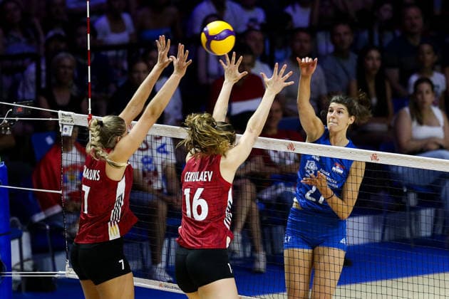 Serbia v Germany - Women s Volleyball Nations League BELGRADE, SERBIA - JULY 11: V. Bukilic (27) of Serbia in action against A. Cekulaev (16) of Germany during the 2026 FIVB Volleyball Women s Nations League match between the Serbia and Germany in Belgrade, Serbia, on July 11, 2026. Filip Stevanovic Anadolu Belgrade Serbia. Editorial use only. Please get in touch for any other usage.  Copyright: x2026xAnadoluxFilipxStevanovicx