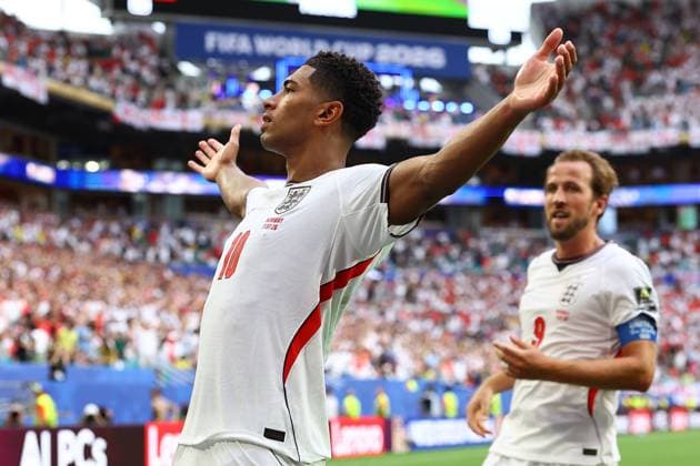 Jude Bellingham celebrates scoring for England England v Norway, 2026 FIFA World Cup, WM, Weltmeisterschaft, Fussball Quarter-final, Football, Miami Stadium, Miami, Florida, USA - 11 Jul 2026Miami Miami Stadium Florida (FL) United States of America  Copyright: xMichaelxZemanek Shutterstockx 16986212cl
