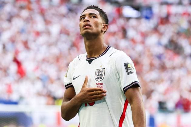 RECORD DATE NOT STATED FIFA World Cup, WM, Weltmeisterschaft, Fussball 2026 - Quarterfinals - Norway v England Jude Bellingham player of England celebrates his goal during the FIFA World Cup quarterfinal match between Norway and England, at Miami Stadium, in Florida, United States, on Saturday, July 11, 2026.(Foto: William Volcov Brazil Photo Press IMAGO) Sports Miami FL United States Copyright: xWILLIAMxVOLCOVx