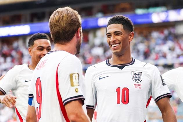 RECORD DATE NOT STATED FIFA World Cup, WM, Weltmeisterschaft, Fussball 2026 - Quarterfinals - Norway v England Jude Bellingham player of England celebrates his goal during the FIFA World Cup quarterfinal match between Norway and England, at Miami Stadium, in Florida, United States, on Saturday, July 11, 2026.(Foto: William Volcov Brazil Photo Press IMAGO) Sports Miami FL United States Copyright: xWILLIAMxVOLCOVx