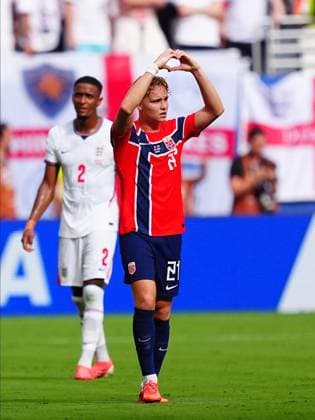 Norway v England - FIFA World Cup, WM, Weltmeisterschaft, Fussball 2026 - Quarter Finals MIAMI GARDENS, FLORIDA - JULY 11: Andreas Schjelderup (21) of Norway celebrates after a goal during the 2026 FIFA World Cup quarterfinal match between Norway and England at Miami Stadium in Miami Gardens, Florida, United States, on July 11, 2026. Evrim Aydin Anadolu Florida United States. Editorial use only. Please get in touch for any other usage.  Copyright: x2026xAnadoluxEvrimxAydinx