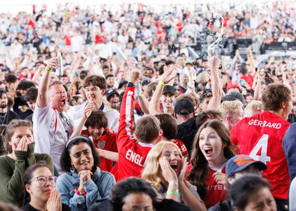 July 11, 2026, Vancouver, British Columbia, Canada: Supporters of England attend the FIFA Fan Festival Vancouver at PNE of the FIFA World Cup, WM, Weltmeisterschaft, Fussball 2026 Quarter Finals match between Norway and England. Vancouver Canada - ZUMAc132 20260711_fap_c132_005 Copyright: xAndrewxChinx