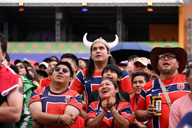 Norway v England FIFA Fan Festival - FIFA World Cup, WM, Weltmeisterschaft, Fussball 2026 Norway football fans watching the FIFA World Cup 2026 quarter-final match between England and Norway on a giant screen at the FIFA World Cup Fan Festival in Mexico City on July 11, 2026, in Mexico City, Mexico. (Photo by Carlos Tischler Eyepix Group) Copyright: xCarlosxTischler EyepixxGroupx CT_11072026_192720
