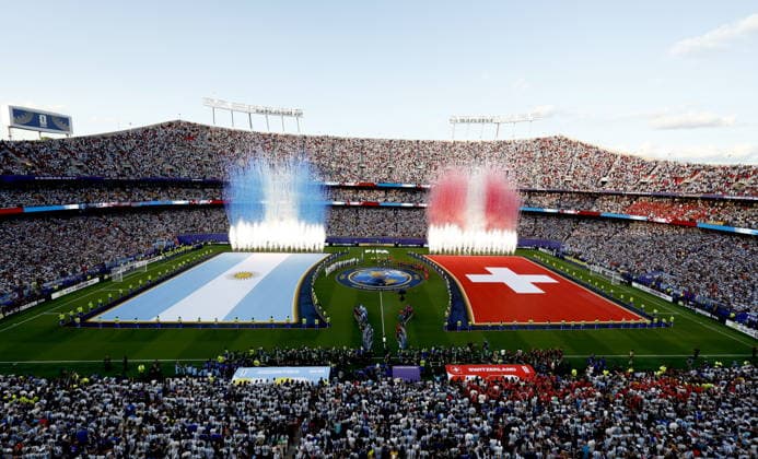 FIFA World Cup, WM, Weltmeisterschaft, Fussball 2026 quarterfinals - Argentina vs Switzerland General view of the pre-game ceremony before the FIFA World Cup 2026 quarterfinals match Argentina vs Switzerland, in Kansas City, USA, 11 July 2026. KANSAS CITY United States  Copyright: xWILLxOLIVERx