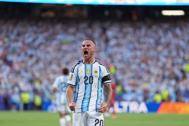 Argentina v Switzerland - FIFA World Cup, WM, Weltmeisterschaft, Fussball 2026 - Quarter Finals KANSAS CITY, MISSOURI, US - JULY 11: Alexis Mac Allister of Argentina celebrates after a goal during the 2026 FIFA World Cup quarter-final match between Argentina and Switzerland at Arrowhead Stadium in Kansas City, Missouri, US, on July 11, 2026. Ercin Erturk Anadolu Missouri United States. Editorial use only. Please get in touch for any other usage.  Copyright: x2026xAnadoluxErcinxErturkx