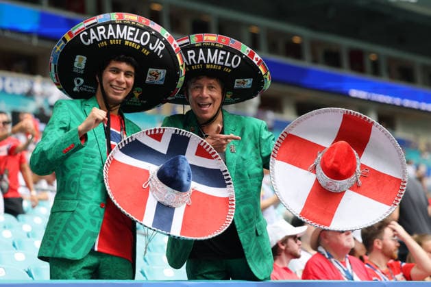 Norway v England: Quarter Final - FIFA World Cup, WM, Weltmeisterschaft, Fussball 2026 Hector Chavez Caramelo and Son, Mexican fans in the stand before the FIFA World Cup 2026 Quarter Final match between Norway and England at Miami Stadium on July 11, 2026 in Miami Gardens, United States. Miami Gardens Miami Stadium FL United States Copyright: xAllstarxPicturexLibraryxLtdx
