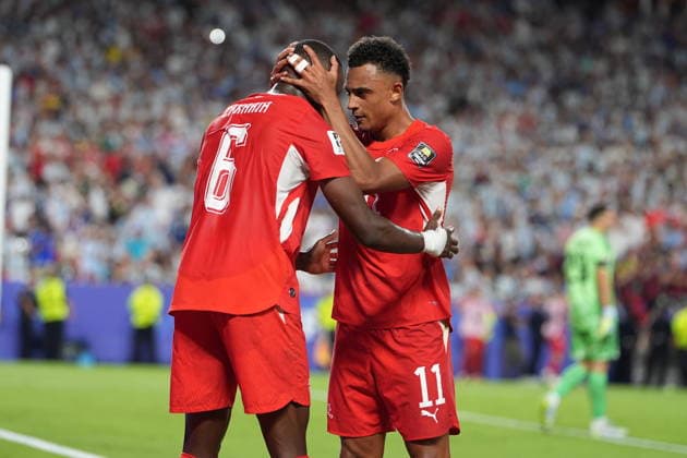 Argentina v Switzerland - FIFA World Cup, WM, Weltmeisterschaft, Fussball 2026 - Quarter Finals KANSAS CITY, MISSOURI, US - JULY 11: Players of Switzerland celebrate team s first goal during the 2026 FIFA World Cup quarter-final match between Argentina and Switzerland at Arrowhead Stadium in Kansas City, Missouri, US, on July 11, 2026. Ercin Erturk Anadolu Missouri United States. Editorial use only. Please get in touch for any other usage.  Copyright: x2026xAnadoluxErcinxErturkx