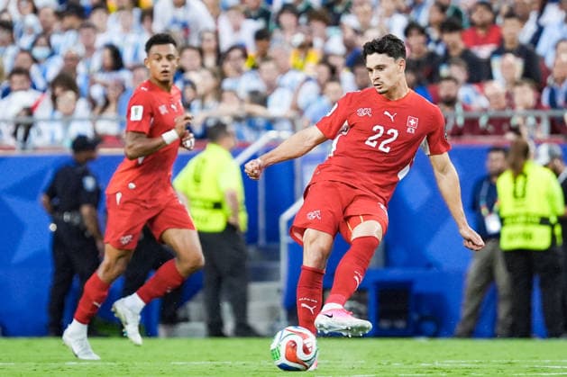 Fabian Rieder of Switzerland passes the ball during a FIFA Men’s World Cup 2026 quarter-final football match between Argentina and Switzerland at Kansas City Stadium, in Kansas City on July 11th 2026 (Photo by LVDIDI SPP)  Copyright: xLVDIDI SPPx Sportspressphoto_SPR189495
