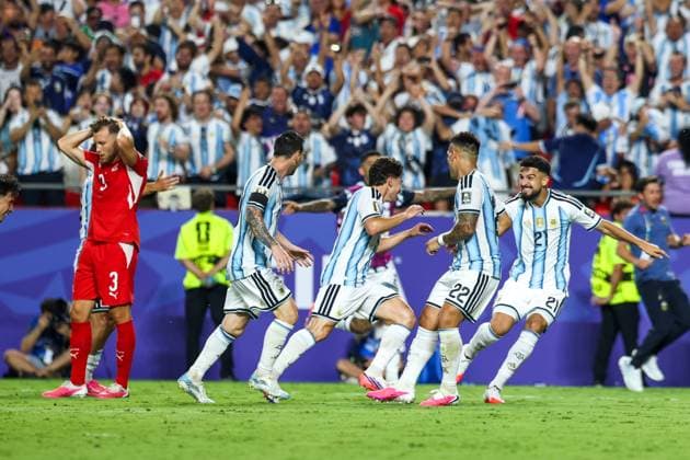 RECORD DATE NOT STATED FIFA World Cup, WM, Weltmeisterschaft, Fussball 2026 - Quarterfinals - Argentina v Switzerland Julian Alvarez player of Argentina celebrates his goal during the FIFA World Cup quarterfinal match between Argentina and Switzerland, at Kansas City Stadium, in Missouri, United States, on Saturday, July 11, 2026.(Foto: Vanessa Carvalho Brazil Photo Press IMAGO) Sports Copyright: xVanessaxCarvalhox