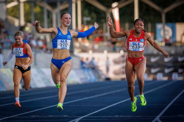 85. Deutsche Meisterschaften U20; Bochum, 11.07.2026 Emma Goretzka (LAC BERLIN) gewinnt die 100m vor Lena Anochili (Hamburger SV); 85. Deutsche Meisterschaften U20 am 11.07.2026 im Lohrheidestadion, Bochum (Nordrhein-Westfalen) *** 85th German U20 Championships, Bochum, July 11, 2026: Emma Goretzka of LAC Berlin wins the 100m ahead of Lena Anochili of Hamburger SV at the 85th German U20 Championships on July 11, 2026, at Lohrheidestadion in Bochum, North Rhine-Westphalia Copyright: xBEAUTIFULxSPORTS B.Hoffmannx