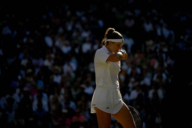 (260712) -- LONDON, July 12, 2026 -- Karolina Muchova of the Czech Republic reacts during the women s singles final against Linda Noskova of the Czech Republic at the Wimbledon Tennis Championships in London, Britain, on July 11, 2026. ) (SP)BRITAIN-LONDON-TENNIS-WIMBLEDON-WOMEN S SINGLES LixYing 