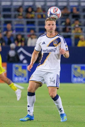 July 11, 2026, Carson, California, USA: John Nelson 14 of the LA Galaxy controls the ball during a friendly match against the Club America on Saturday July 11, 2026 at Dignity Health Sports Park Stadium in Carson, California. JAVIER ROJAS PI Carson USA - ZUMAp124 20260711_zaa_p124_005 Copyright: xJavierxRojasx