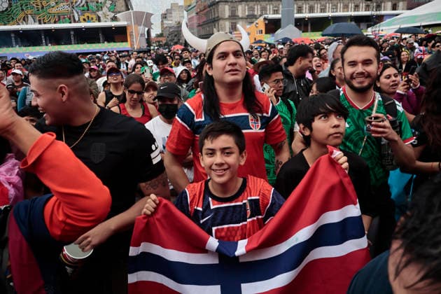 July 11, 2026, Mexico City, Cdmx, Mexico: In a closely contested match between the England and Norway national teams, hundreds of Mexican fansÃ¢â‚¬supporters of the Vikings and their star player Erling HaalandÃ¢â‚¬had to accept the English team s victory; goals from Jude Bellingham knocked the Nordic side out of the 2026 FIFA World Cup, WM, Weltmeisterschaft, Fussball The Mexican fans arrived at the Fan Festival wearing the famous Vikings team jerseys, face paint, and flagsÃ¢â‚¬with some even sporting horned helmetsÃ¢â‚¬and they even performed a rowing motion in Mexico City s ZoÂ³calo. Norway Is Eliminated From The World Cup..  - ZUMAp204 0861357024st Copyright: xJosuexPerezx
