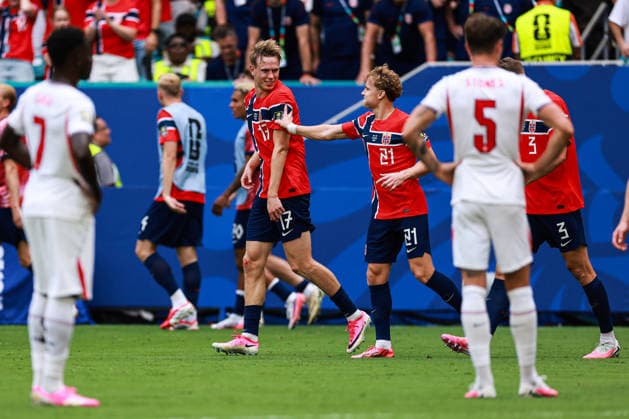 MIAMI GARDENS, FLORIDA - JULY 11: Torbjorn Heggem of Norway celebrates a goal that was later disallowed during the FIFA World Cup, WM, Weltmeisterschaft, Fussball 2026 Quarter Final match between Norway and England at Miami Stadium on July 11, 2026 in Miami Gardens, Florida.  Copyright: xVCGx 111653803823