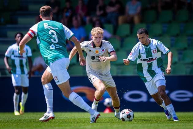 DORDRECHT , 11-07-2026 , M-Scores Stadium , season 2026 2027 , Dutch Preseason football , match between FC Dordrecht and Excelsior Rotterdam , picture shows FC Dordrecht player Daniel van Vianen and FC Dordrecht player Adil Lechkar Dordrecht - Excelsior (friendly)  x204992161x Copyright: