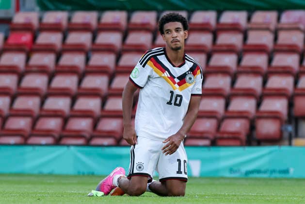 Francis Onyeka (Germany) looks disappointed, 2026 UEFA European Under-19 Championship Final, Spain vs. Germany, Racecourse Ground on July 11, 2026, in Wrexham, United Kingdom. Photo by Marco Steinbrenner, DeFodi Images. Francis Onyeka of Germany looks dejected, UEFA European Under-19 Championship 2026 Final, Spain vs. Germany, Racecourse Ground, July 11, 2026, in Wrexham, United Kingdom. Photo by Marco Steinbrenner, DeFodi Images
