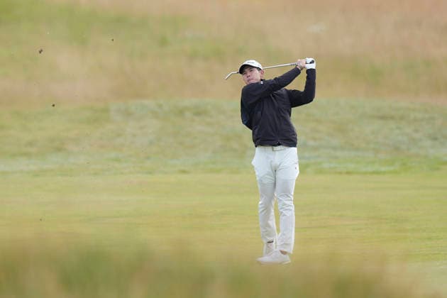 NORTH BERWICK, SCOTLAND - JULY 12: Keita Nakajima plays from the eighteenth fairway during the delayed Round 3 of the Genesis Scottish Open at the Renaissance Club, North Berwick on July 12, 2026 in North Berwick, Scotland Genesis Scottish Open Round 3