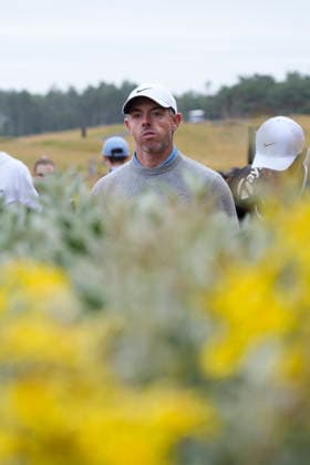 NORTH BERWICK, SCOTLAND - JULY 12: Rory McIlroy walks to the 15th tee during the delayed Round 3 of the Genesis Scottish Open at the Renaissance Club, North Berwick on July 12, 2026 in North Berwick, Scotland Genesis Scottish Open Round 3