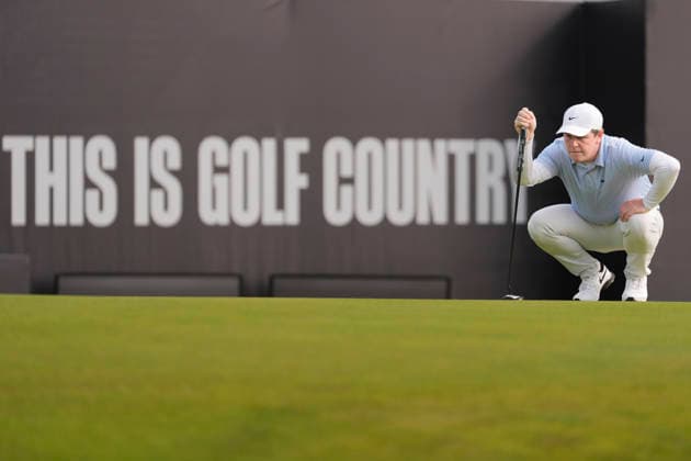 NORTH BERWICK, SCOTLAND - JULY 12: Robert MacIntyre lines up a putt on the 18th green during the delayed Round 3 of the Genesis Scottish Open at the Renaissance Club, North Berwick on July 12, 2026 in North Berwick, Scotland Genesis Scottish Open Round 3