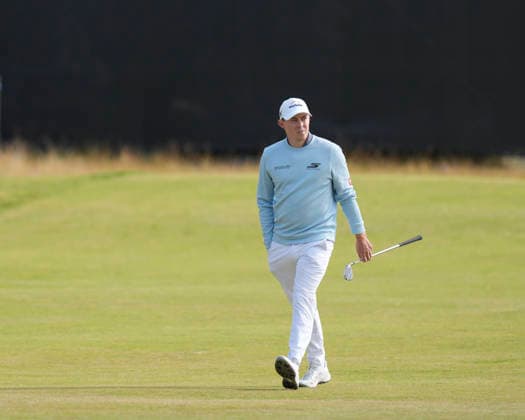 NORTH BERWICK, SCOTLAND - JULY 12: Matt Fitzpatrick walks up the eighteenth fairway during the delayed Round 3 of the Genesis Scottish Open at the Renaissance Club, North Berwick on July 12, 2026 in North Berwick, Scotland Genesis Scottish Open Round 3