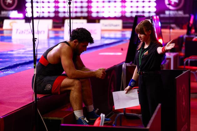 U20 European Championships 79kg FS - Daniel Simonian (ISR) *** U20 European Championships, 79 kg Freestyle: Daniel Simonian (ISR) Copyright: xJakexKirkmanx xUnitedxWorldxWresx Jake Kirkman United World Wres