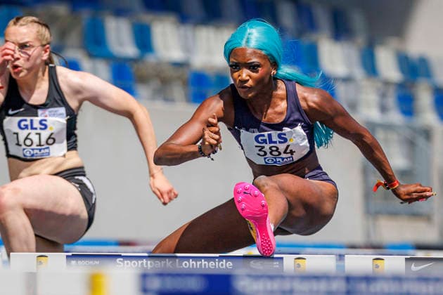 85. Deutsche Meisterschaften U20; Bochum, 12.07.2026 Daryl Ndasi (Munich Athletics) läuft 13,08 sec. über 100 m Hürden; 85. Deutsche Meisterschaften U20 am 12.07.2026 im Lohrheidestadion, Bochum (Nordrhein-Westfalen) *** 85th German U20 Championships, Bochum, July 12, 2026: Daryl Ndasi of Munich Athletics runs the 100-meter hurdles in 13.08 seconds at the 85th German U20 Championships on July 12, 2026, at Lohrheidestadion in Bochum, North Rhine-Westphalia Copyright: xBEAUTIFULxSPORTS B.Hoffmannx