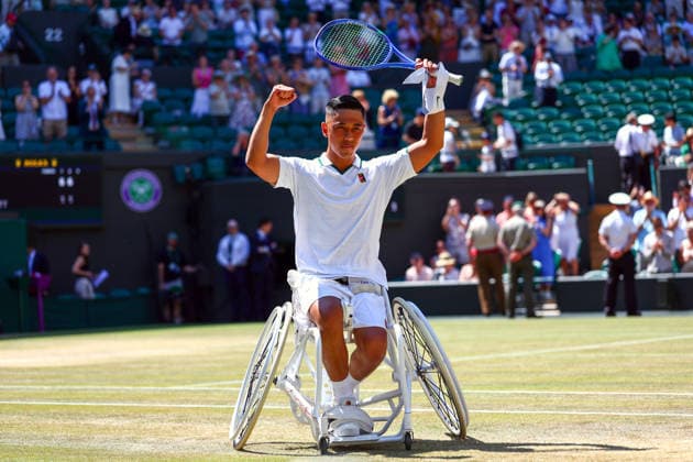 Tokito Oda celebrates victory in the Gentlemen s Wheelchair Singles Final Wimbledon Tennis Championships, Day 14, The All England Lawn Tennis and Croquet Club, London, UK - 12 Jul 2026London The All England Lawn Tennis and United Kingdom  Copyright: xJamesxMarsh Shutterstockx 16981035b