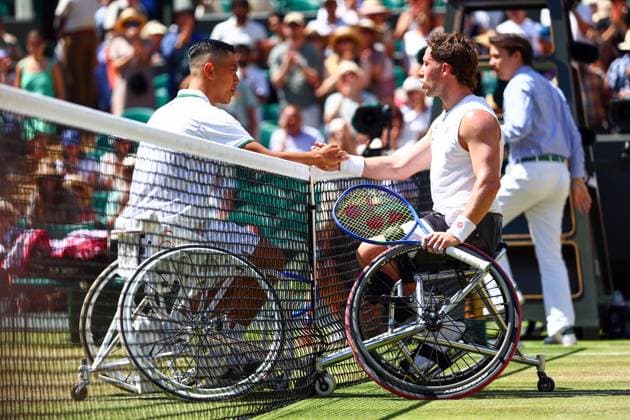 Tokito Oda celebrates victory in the Gentlemen s Wheelchair Singles Final against Alfie Hewett Wimbledon Tennis Championships, Day 14, The All England Lawn Tennis and Croquet Club, London, UK - 12 Jul 2026London The All England Lawn Tennis and United Kingdom  Copyright: xJamesxMarsh Shutterstockx 16981035d