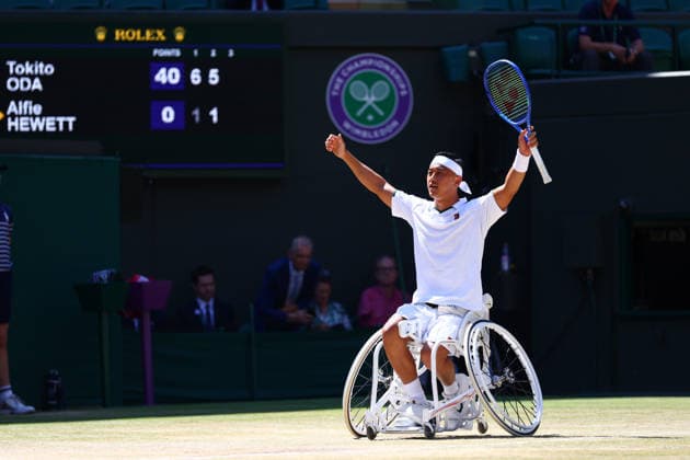 Tokito Oda celebrates victory in the Gentlemen s Wheelchair Singles Final Wimbledon Tennis Championships, Day 14, The All England Lawn Tennis and Croquet Club, London, UK - 12 Jul 2026London The All England Lawn Tennis and United Kingdom  Copyright: xJamesxMarsh Shutterstockx 16981035i